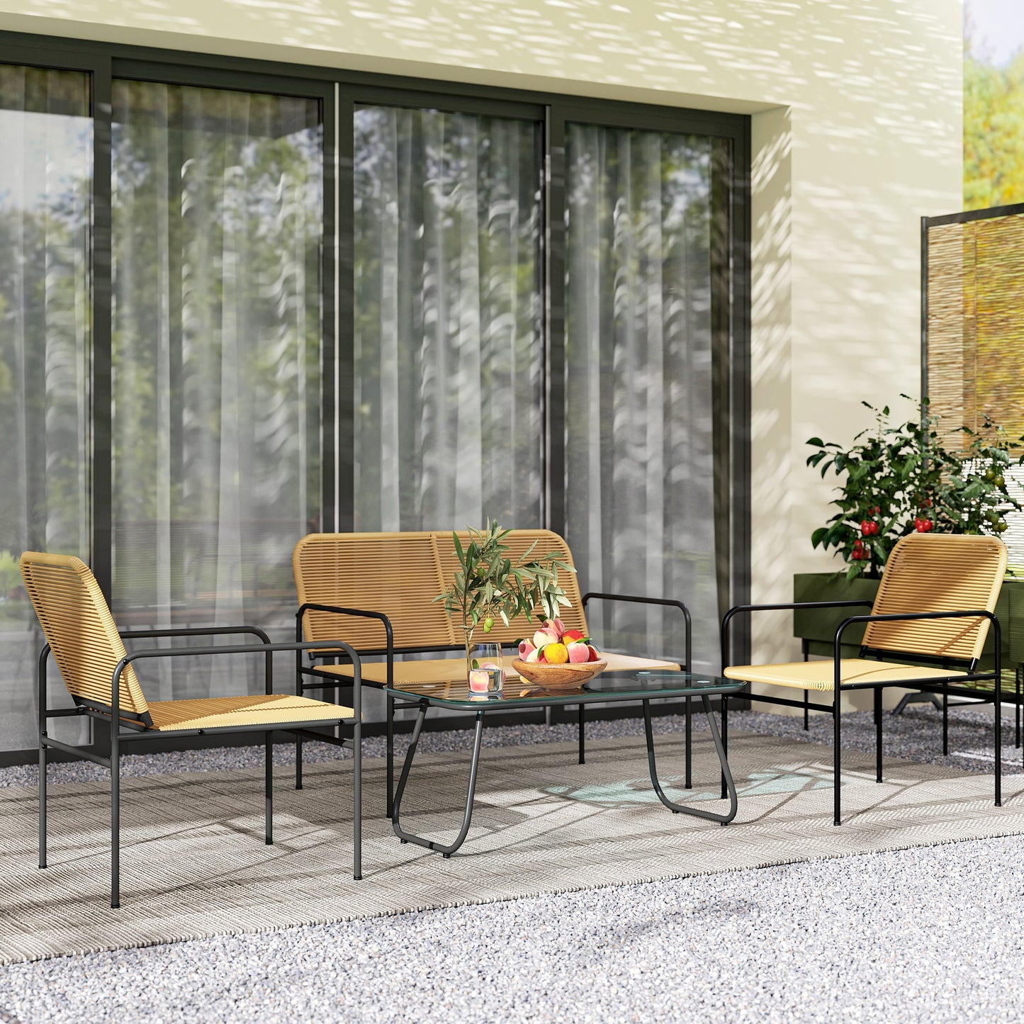 Outsunny Conjunto Jardín Exterior De Ratán Con 2 Sillones Sofá De 2 Plazas Mesa_1