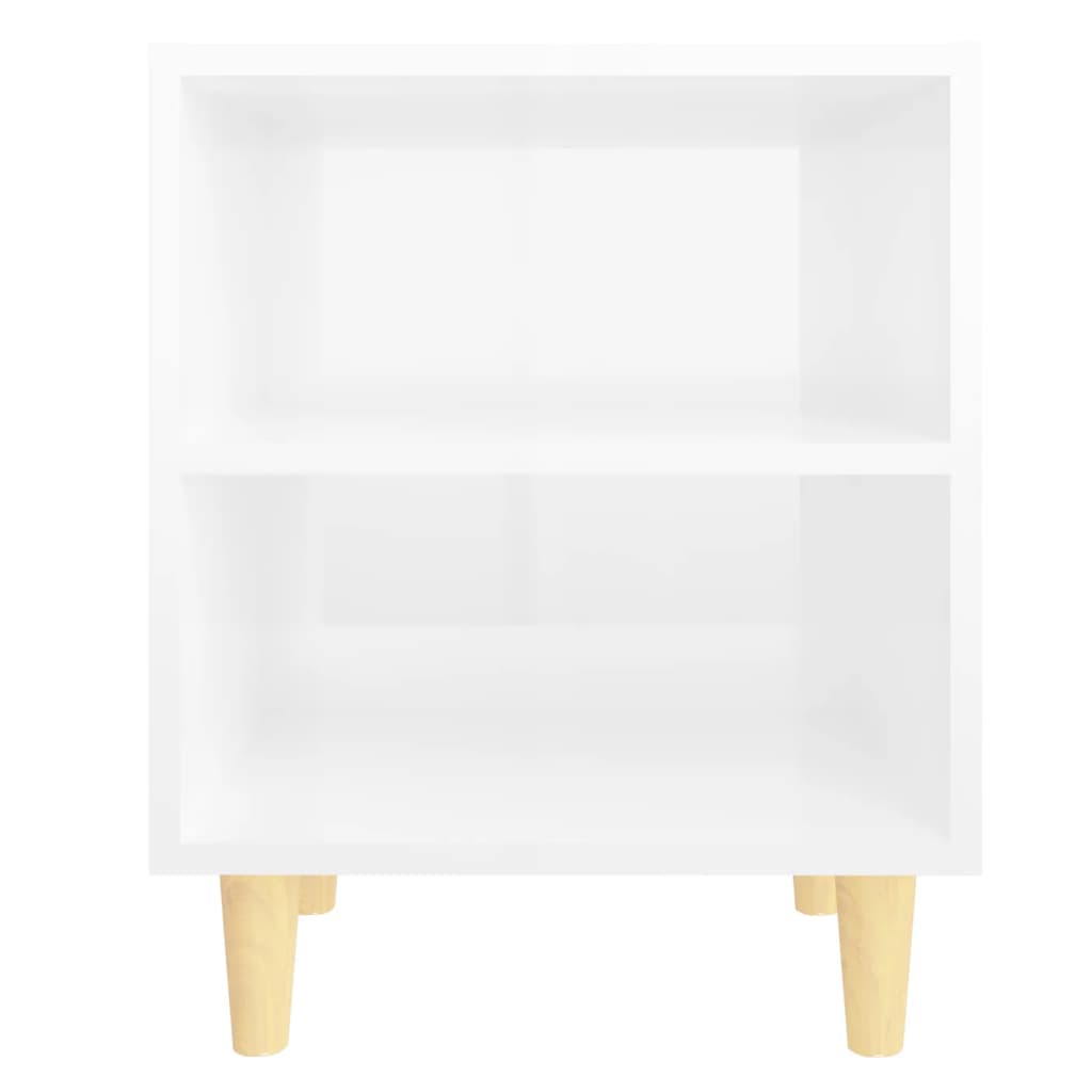 Mesita Noche Con Patas Madera Maciza Blanco Brillo 40x30x50 Cm_2