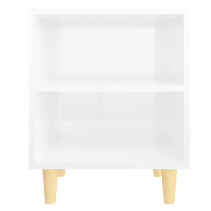 Mesita Noche Con Patas Madera Maciza Blanco Brillo 40x30x50 Cm_2