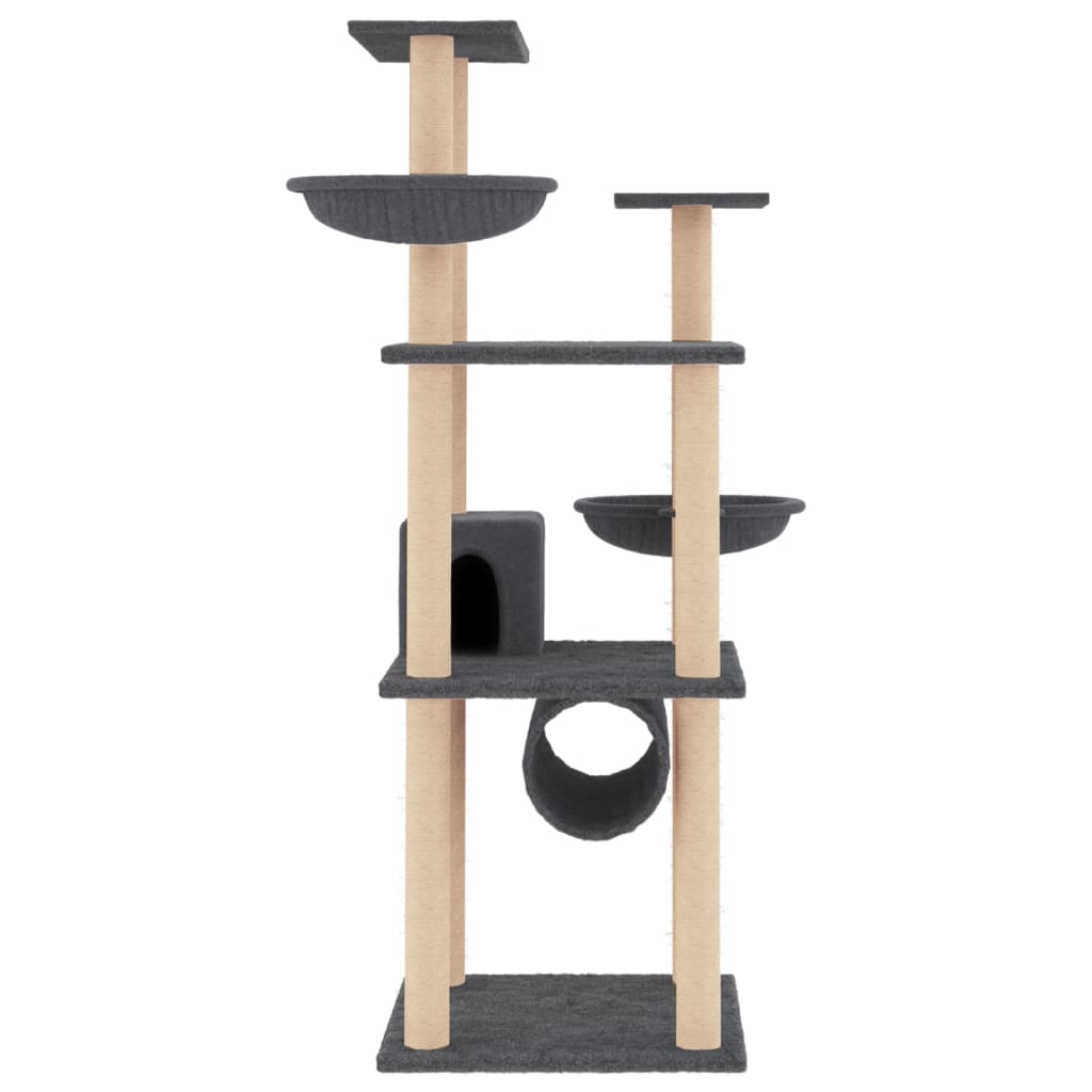 Rascador Para Gatos Con Postes De Sisal Gris Oscuro 141 Cm_2