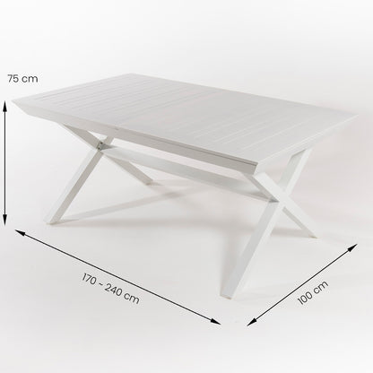 Conjunto De Mesas Y Sillas Sillones Apilables, Para Jardín, Aluminio Y Textilene, Color Blanco, Mesa:170x100x75 Silla: 90x66x56_4