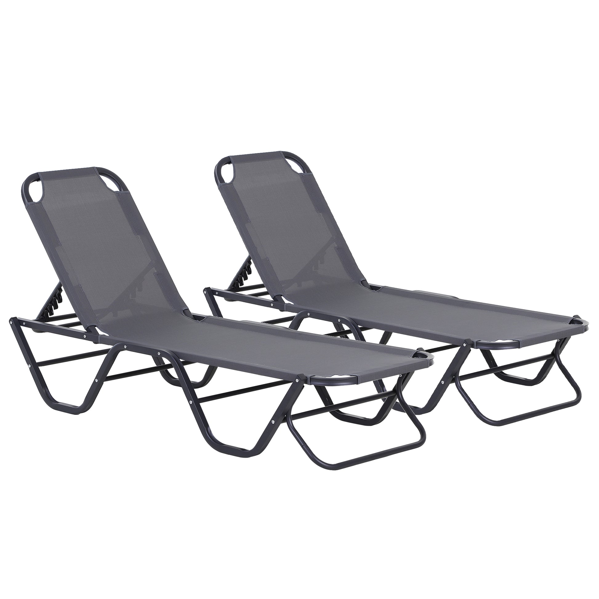 Outsunny Conjunto De 2 Tumbonas Reclinables De Aluminio 163x58,5x91 Cm Gris_0