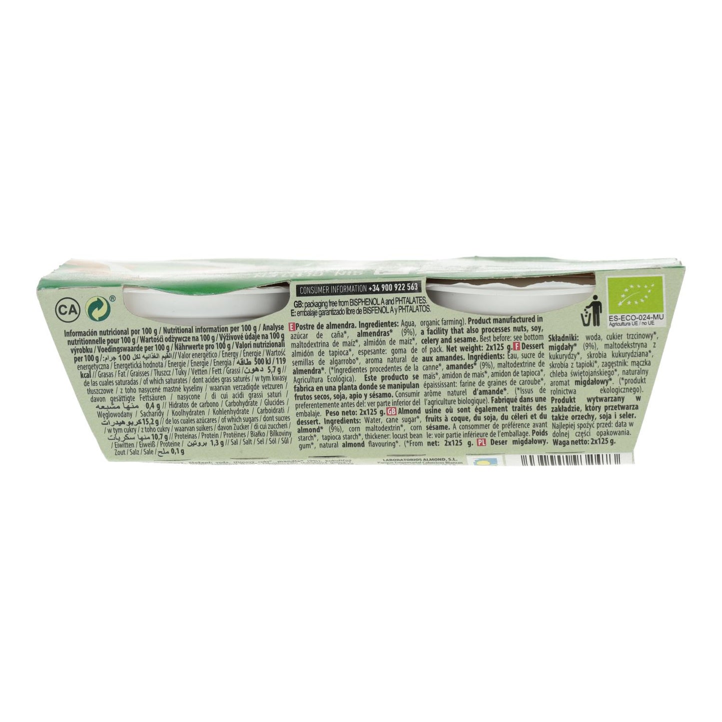 Sobremesa de Amêndoa NaturGreen, 2 x 125 g