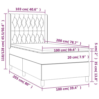 Cama Box Spring Colchón Y Luces Led Tela Gris Claro 100x200 Cm / Vetonek_4