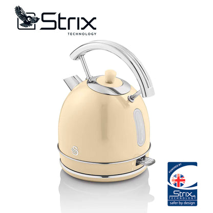 Swan Retro Hervidor Agua Eléctrico, 1,8 L, Resistencia Oculta Acero Inoxidable, Sin Bpa, Inalámbrico, Sk14630cneu,crema_3