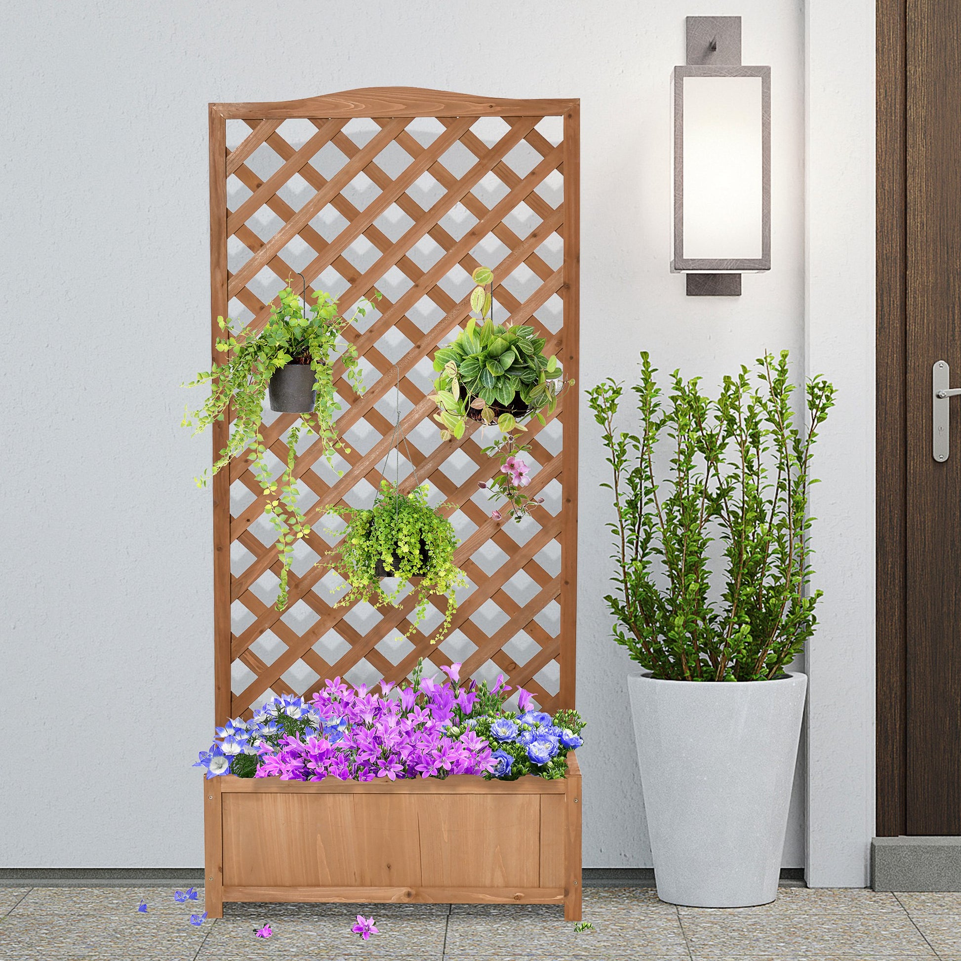 Outsunny Jardinera Con Enrejado Madera Arriate Para Trepadora 76x36x170cm Marrón_1