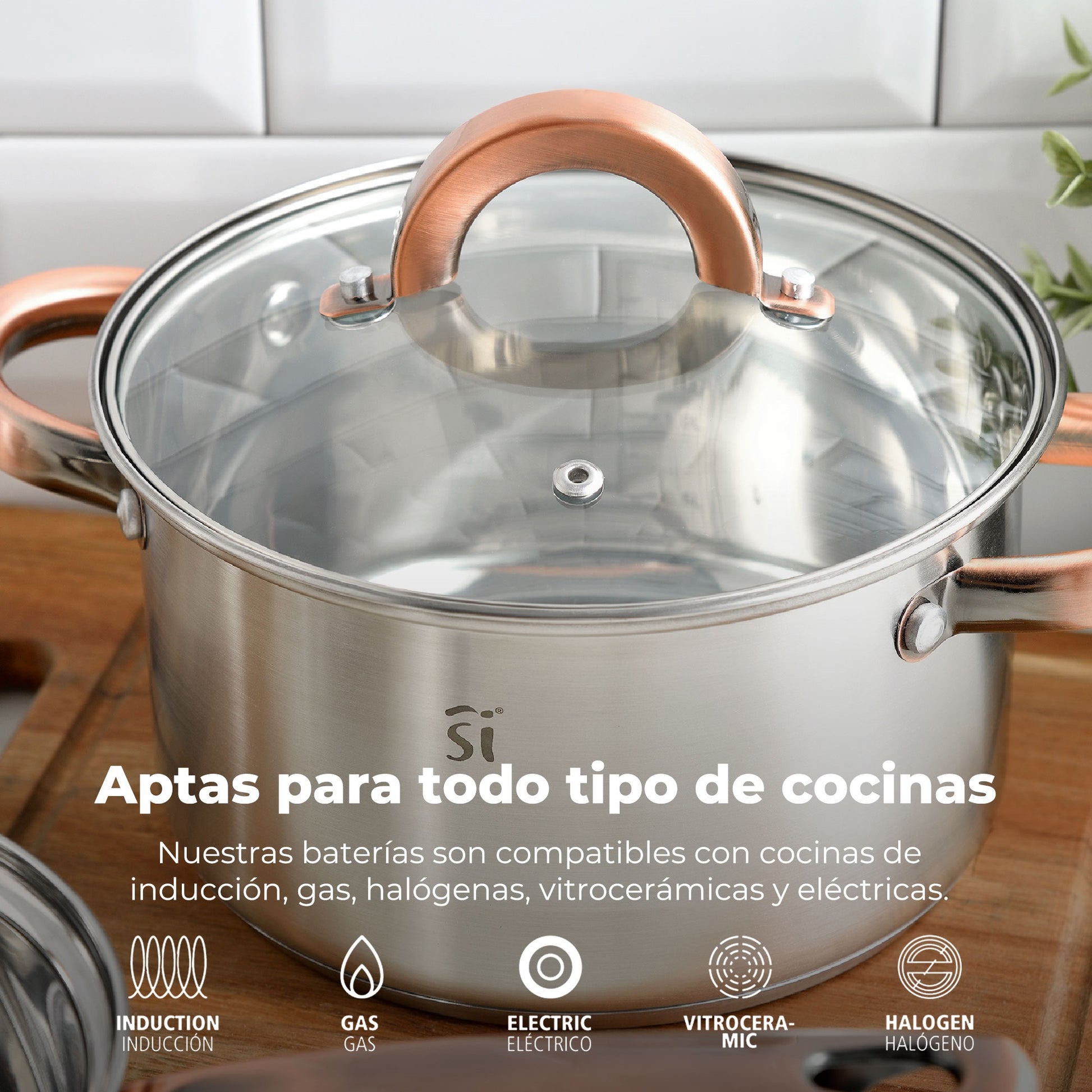 Set 8 Pzs (batería De Cocina Onil 5 Pzs + Set 3 Sartenes Navy Red & Marble 16+20+24cm)_2
