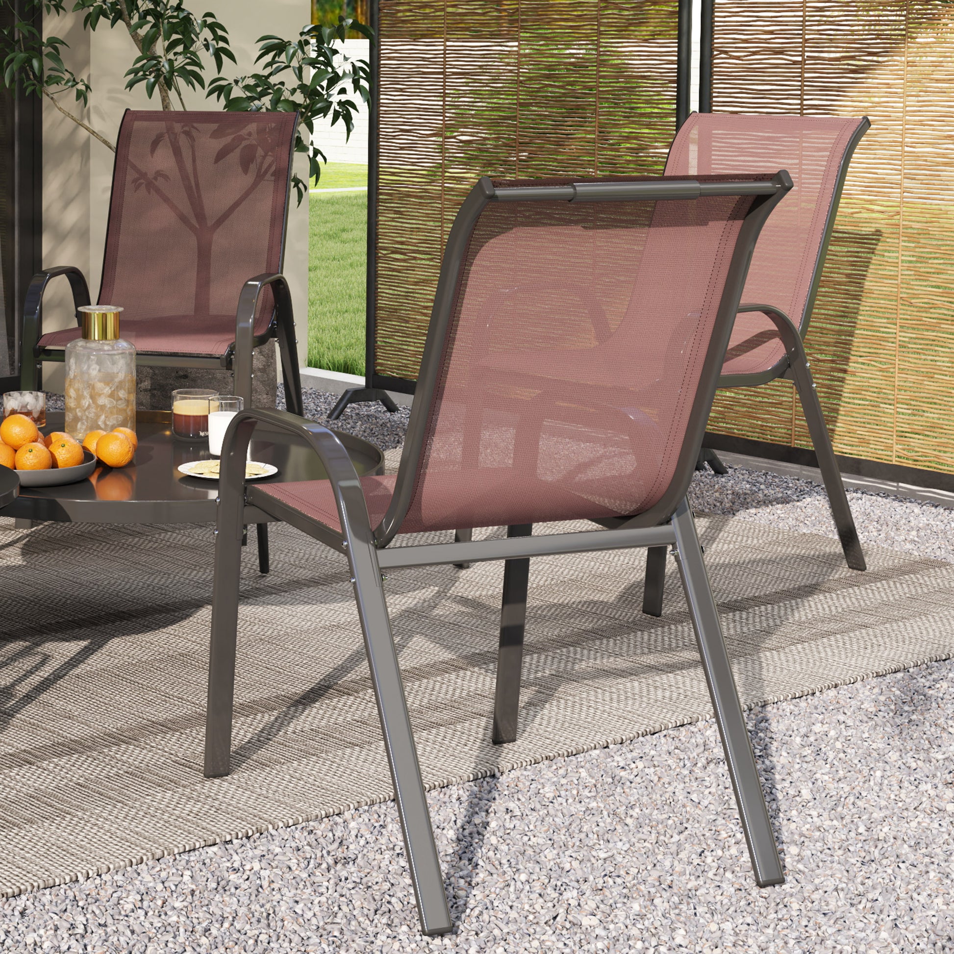 Outsunny Juego De 4 Sillas De Jardín Apilables 54x71x93 Cm Marrón Oscuro Y Negro_4
