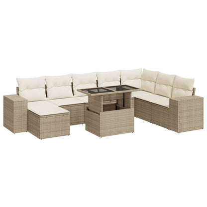 Set De Sofás De Jardín Con Cojines 9 Pzas Ratán Sintético Beige / Vetonek_2