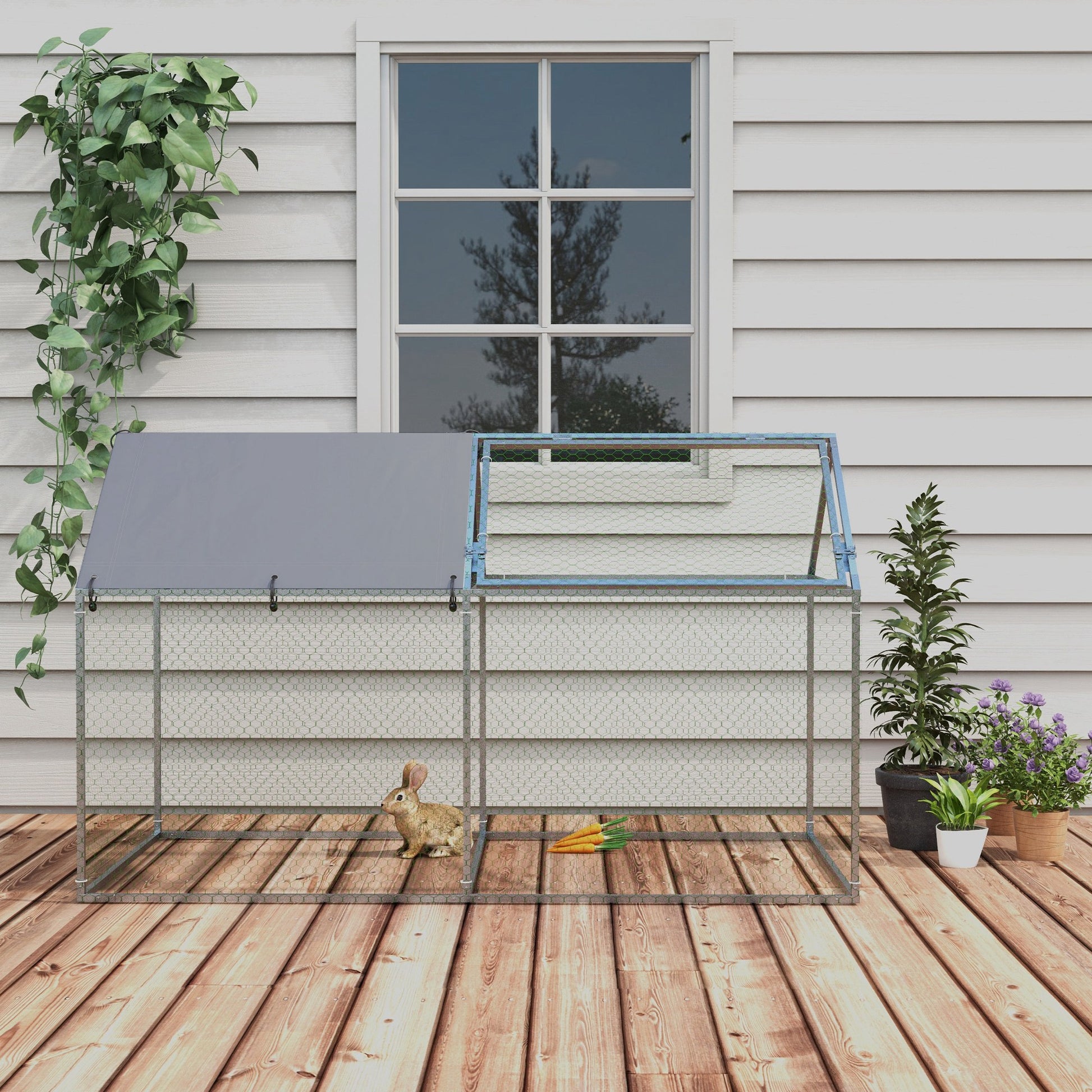 Pawhut Jaula Para Animales Pequeños Con 1 Puerta Superior 198x100x120 Cm Plata_4