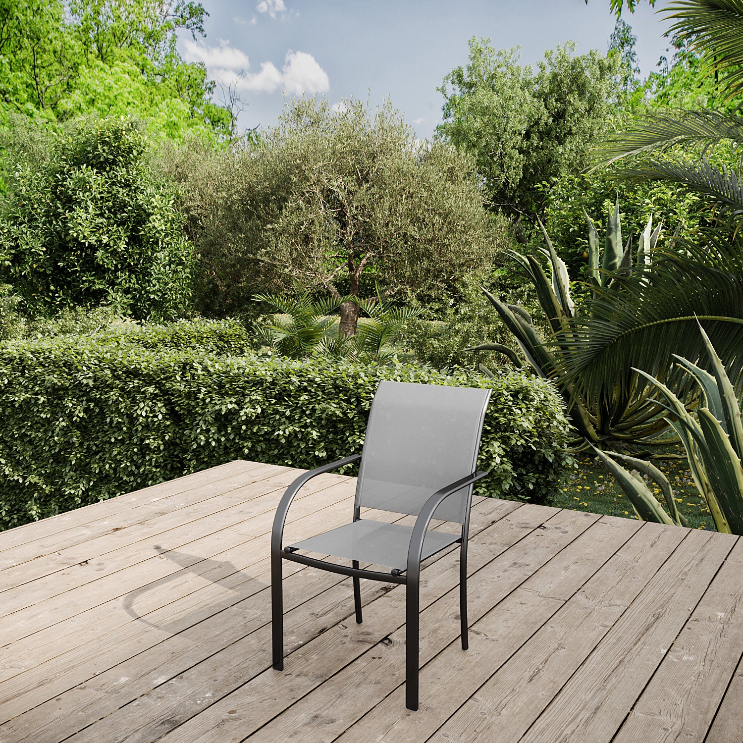 Lote De 4 Sillas De Jardín Gris Claro - Mobiliario De Jardín - Texaline Aluminio Apilable 65x56x86cm_3