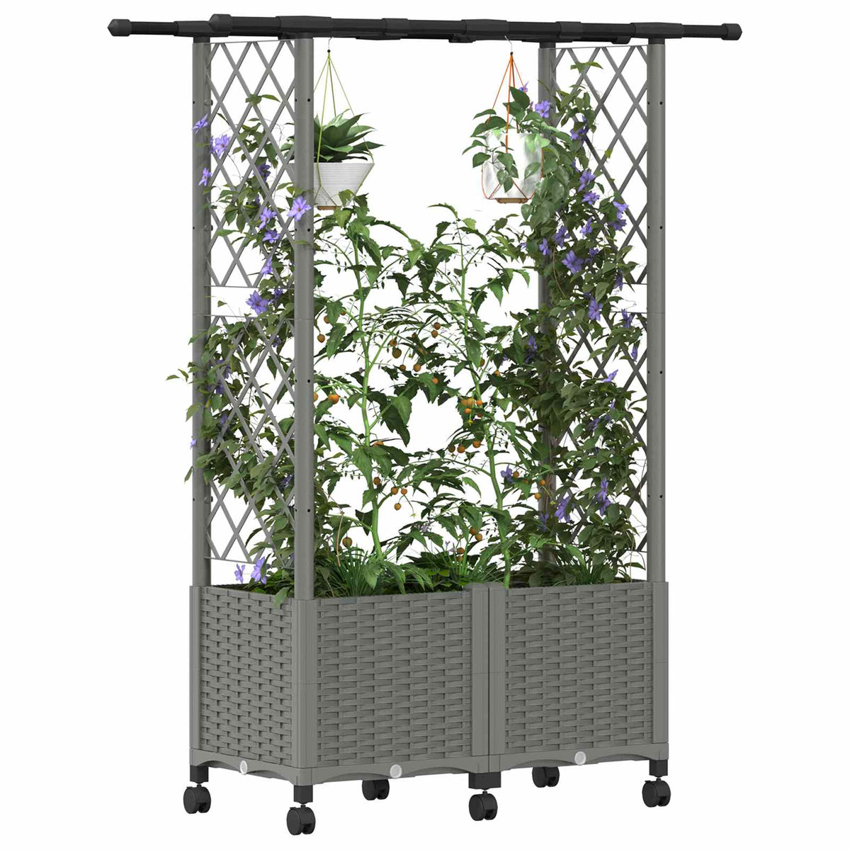 Cama Elevada Con Trellis Y Techo Gris Claro 124,5 X 40 X 142 Cm_2
