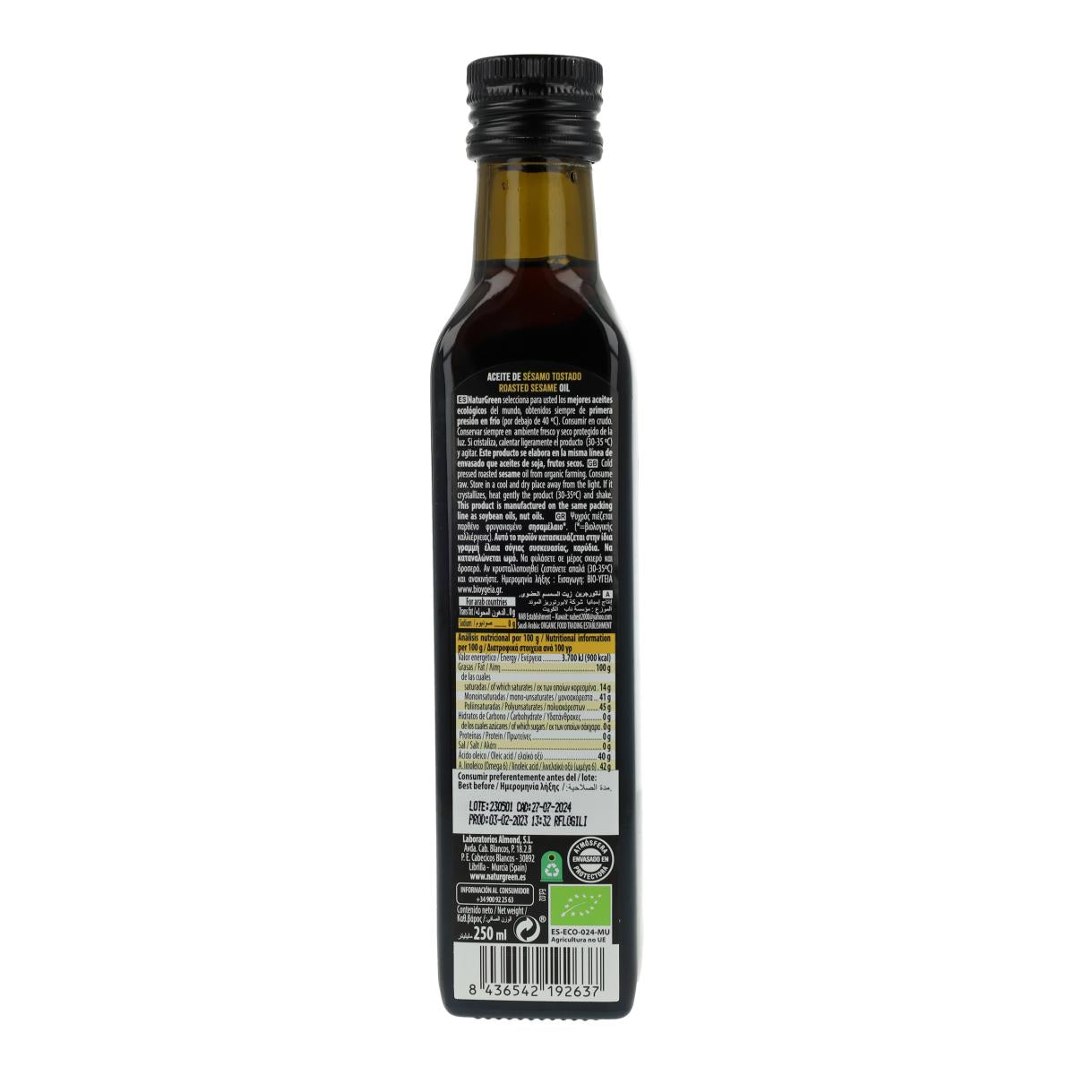 Óleo de Sésamo Torrado Biológico NaturGreen 250 ml