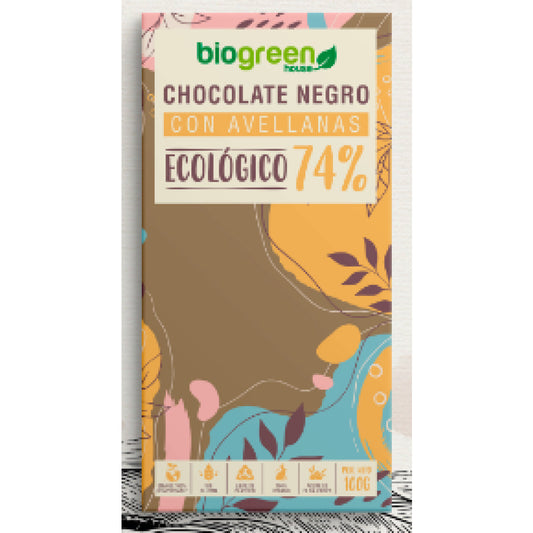 Tableta Chocolate Negro 74% Ecológico 100 Gr Avellana_0