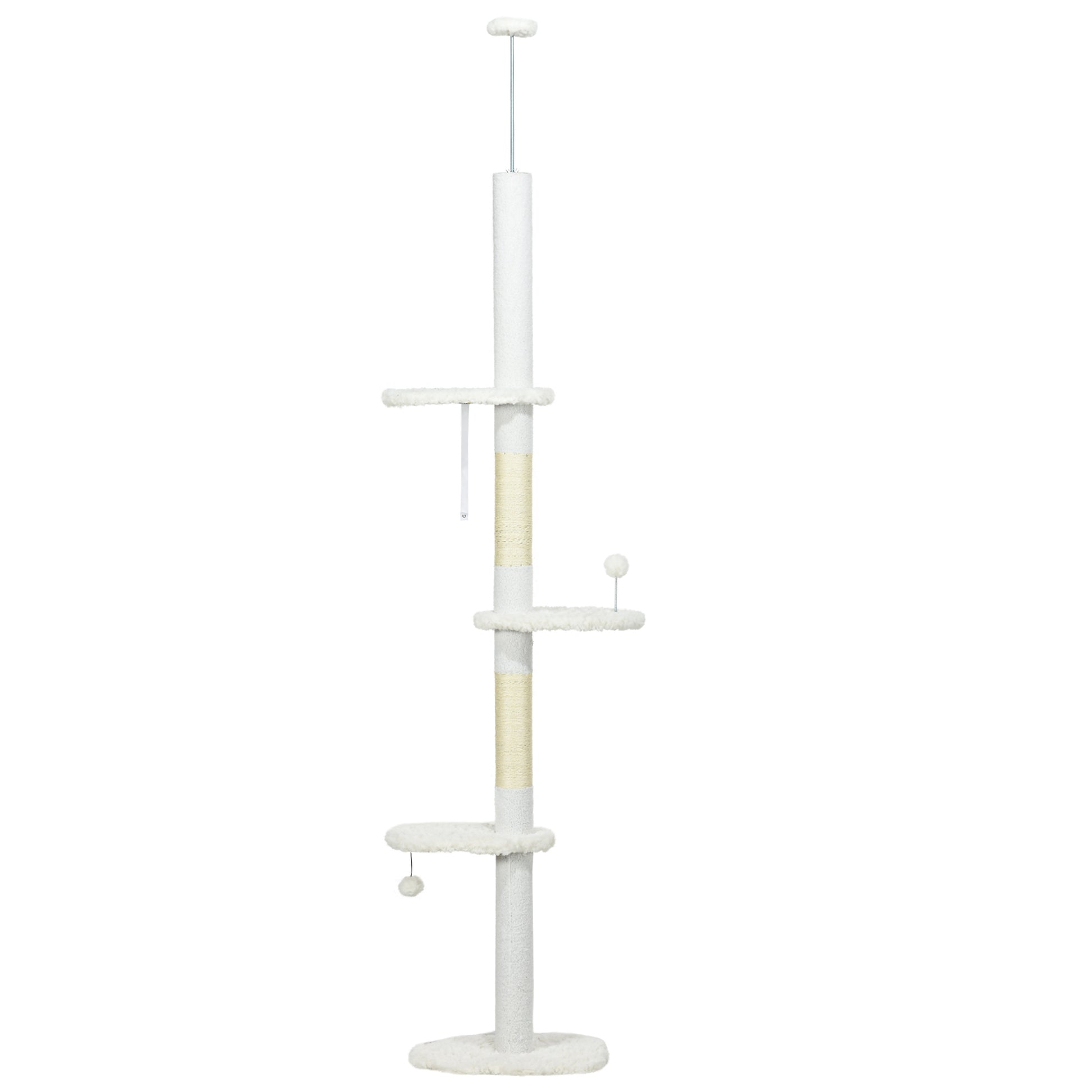 Árbol Rascador Para Gatos De Suelo A Techo Ajustable 48x32x225-255 Cm Blanco_0
