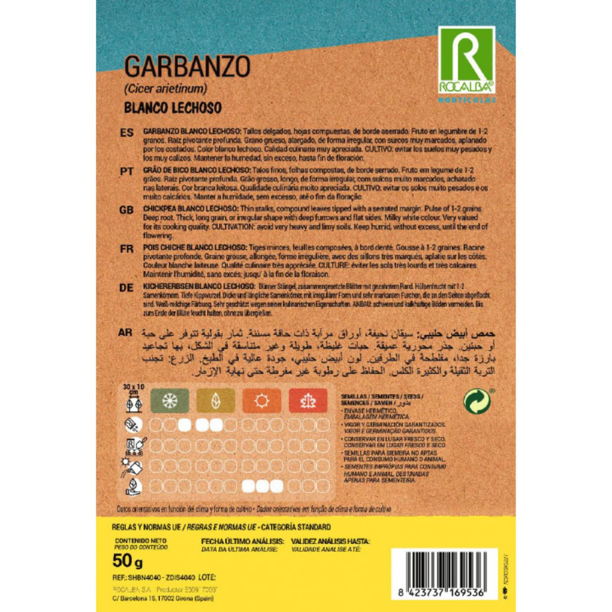 Sementes de grão-de-bico branco leitoso