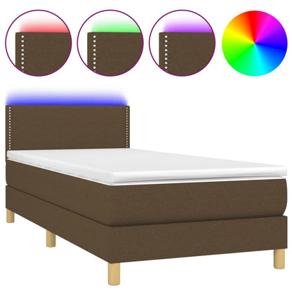 Cama Box Spring Con Colchón Led Tela Marrón Oscuro 100x200 Cm / Vetonek_3