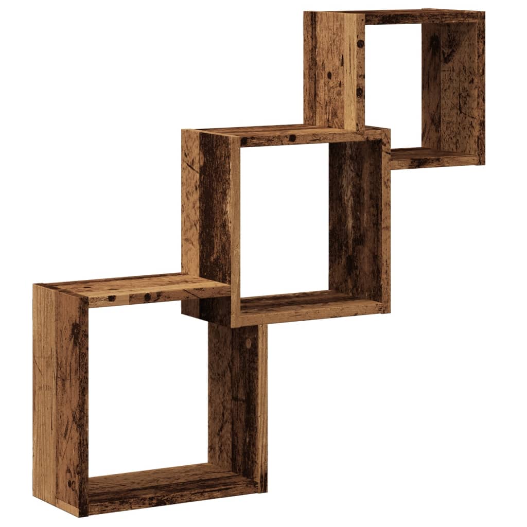 Estante Pared De Cubo Madera Ingeniería Envejecida 68x15x68cm / Vetonek_3