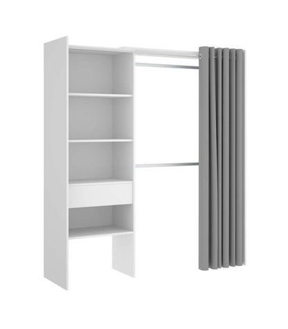 Vestidor Siles Para Dormitorio Con Cortina, 3 Baldas Y 1 Cajon En Color Blanco 205 Cm(alto_0
