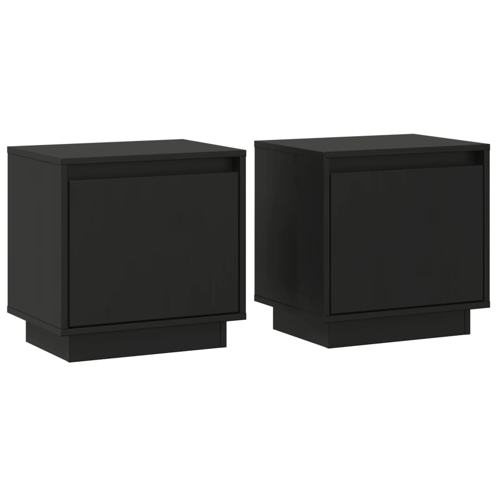 Mesitas De Noche 2 Uds Madera Maciza De Pino Negro 40x30x40 Cm_0