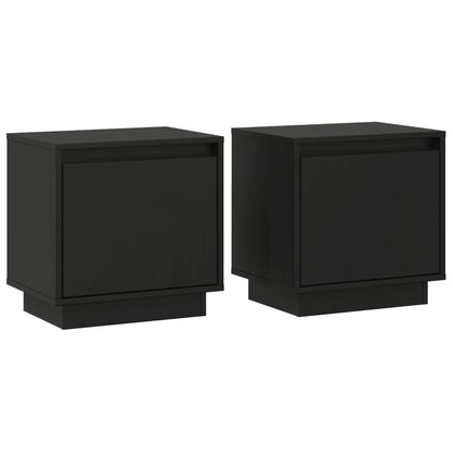 Mesitas De Noche 2 Uds Madera Maciza De Pino Negro 40x30x40 Cm_0