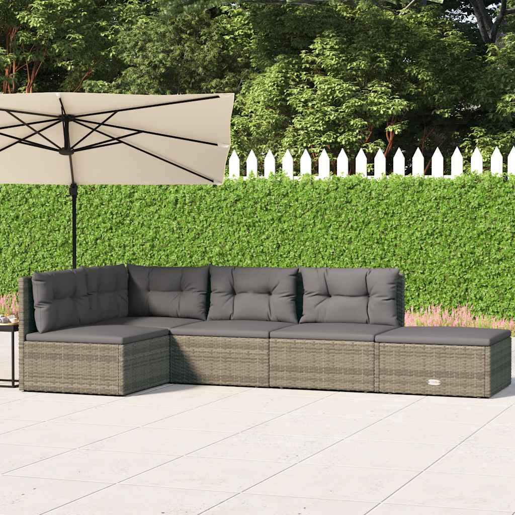 Vidaxl Set De Muebles De Jardín 5 Pzas Y Cojines Ratán Sintético Gris_1