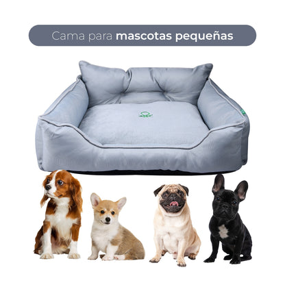 Cama Para Mascota 50x40x18cm Gris + Comedero Doble De Acero En Bambú_3