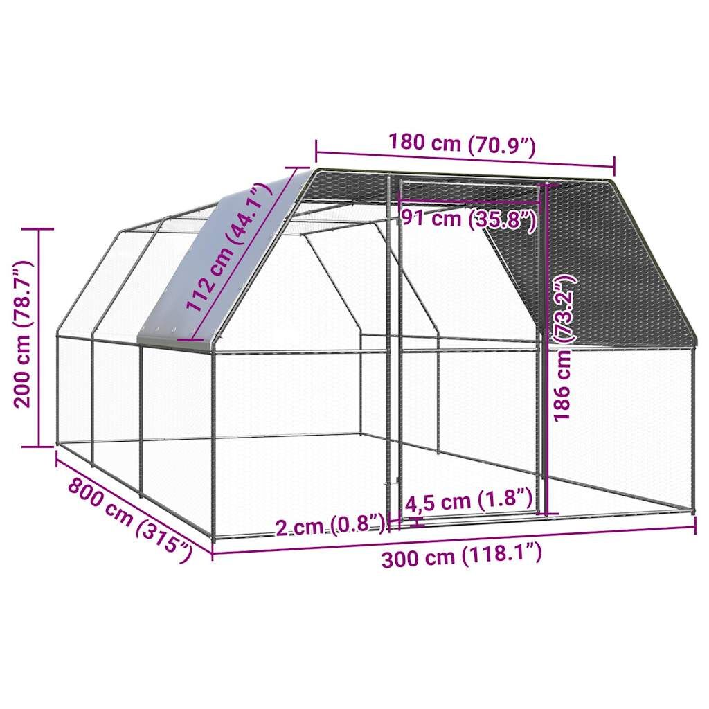 Vidaxl Jaula Gallinero De Acero Galvanizado 3x8x2 M_4