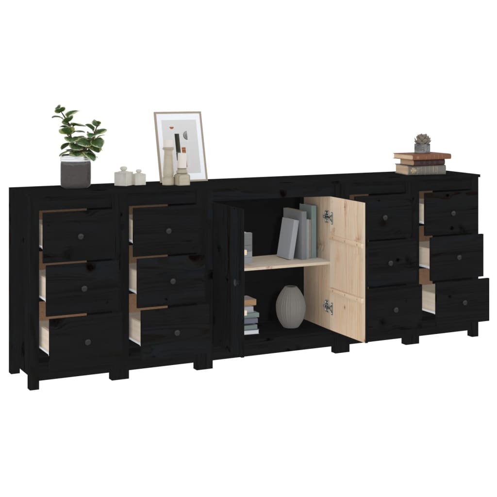 Aparador De Madera Maciza De Pino Negro 230 X 35 X 80 Cm_3