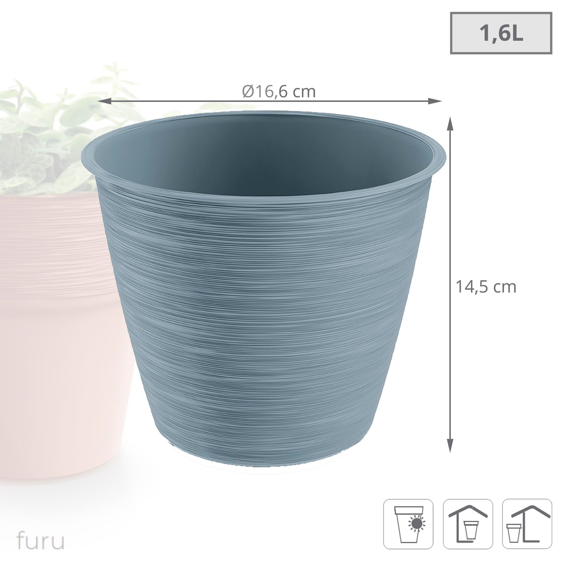 Maceta Furu 1,6l., Dimensiones (mm) 166x166x145, Color Gris Claro_2