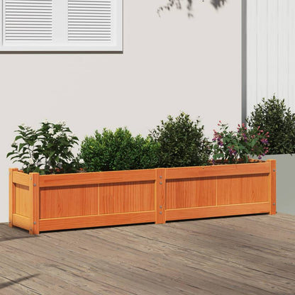 Jardinera Exterior Madera Maciza Pino Marrón Cera 150x31x31 Cm_1