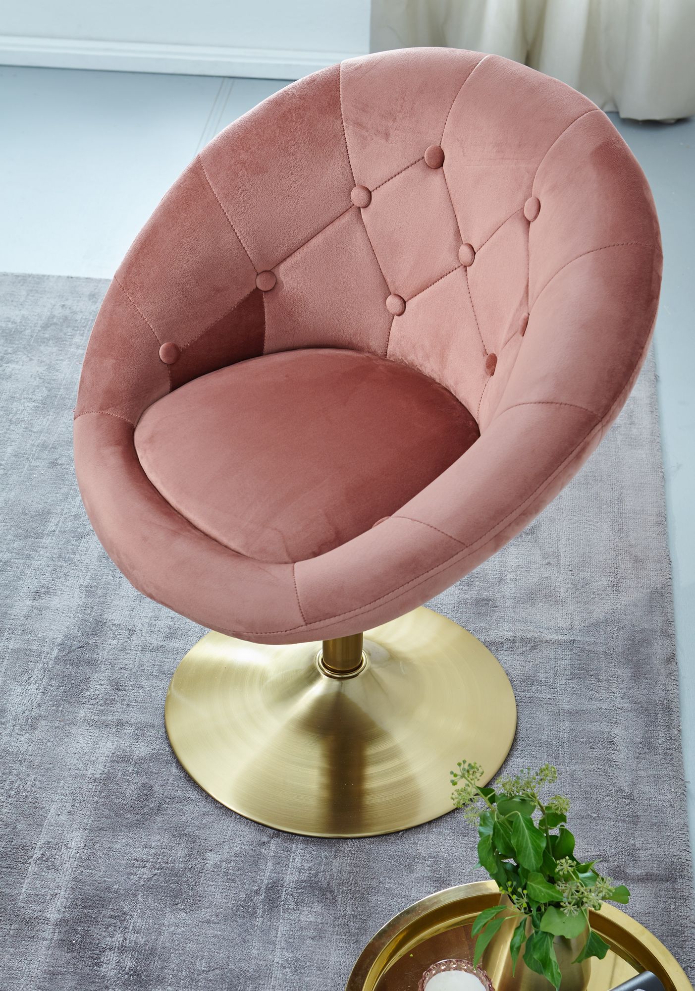 Silla Terciopelo Rosa / Dorado Giratoria_4