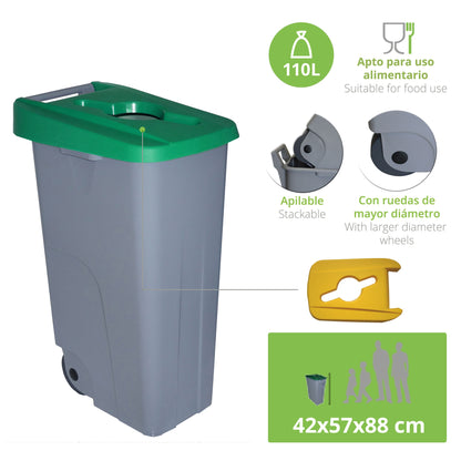 Contenedor Reciclo 110 Litros Abierto + 3x Bolsas De Basura De 10 Unidades_1