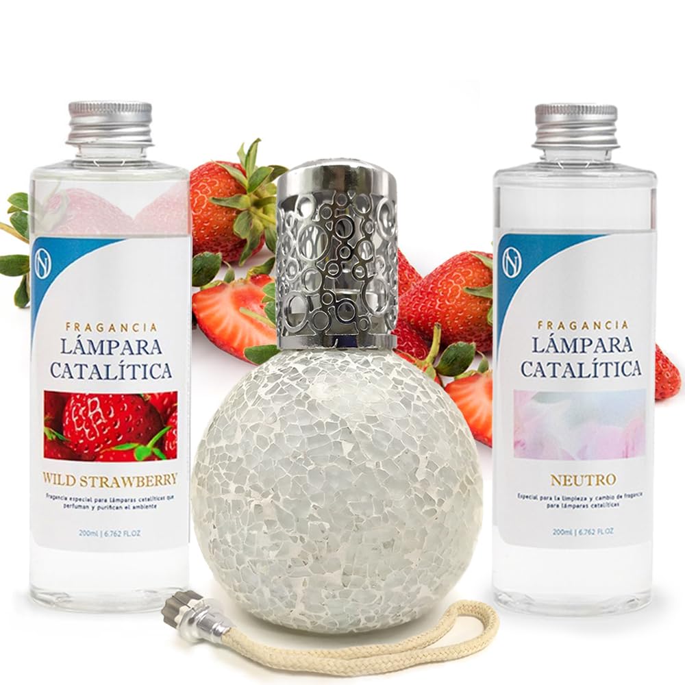 Pack Ahorro Lámpara Catalítica Mosaico Blanco + Aroma Wild Strawberry 500ml + Limpiador Neutro 200ml + Mecha Repuesto_0