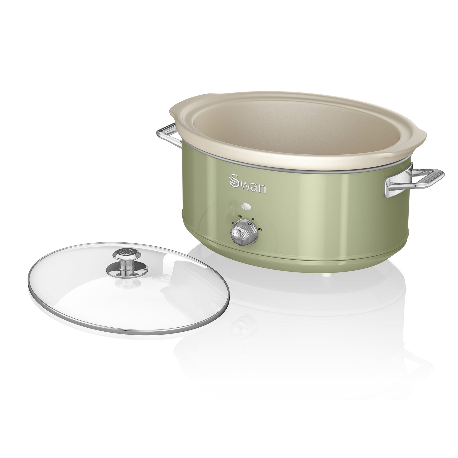 Swan Retro Olla Cocción Lenta, 6,5l, Recipiente Extraíble Antiadherente Cerámica Libre Pfoa, Vintage, Sf17031gneu, Verde_3