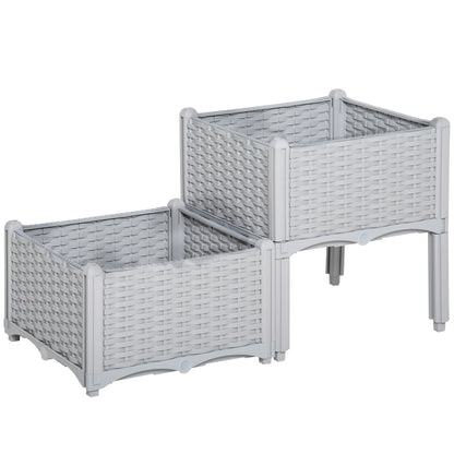 Outsunny Juego De 2 Jardineras De Exterior Combinación Libre 40x40x26/44 Cm Gris_0
