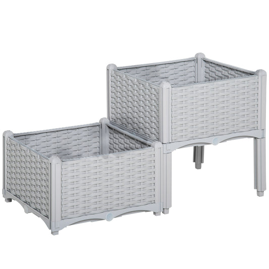 Outsunny Juego De 2 Jardineras De Exterior Combinación Libre 40x40x26/44 Cm Gris_0