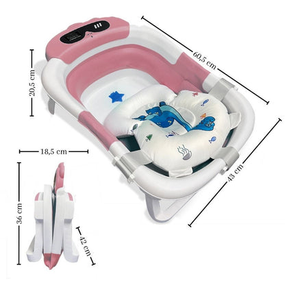 Bathby Bañera Plegable Para Bebés Recién Nacidos, Cojín Dinosaurio, Termómetro, Patas Antideslizantes (rosa Dinosaurio)_5