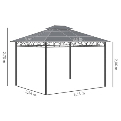 Outsunny Cenador Jardín 3,6x3 Mtecho Doble Policarbonato 4 Cortinas Mosquiteras_2