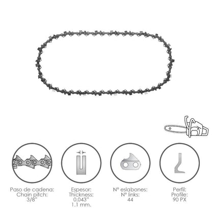 Cadena Motosierra 3/8 / 0.043 1,1 Mm. / 44 Eslabones / 90 Px
