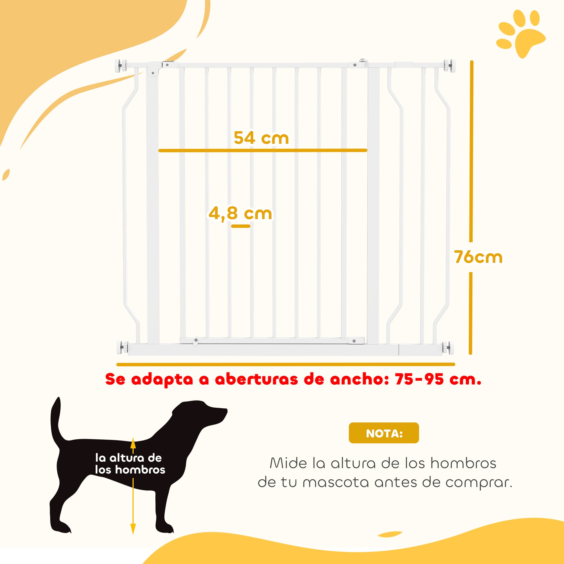 Pawhut Barrera Para Perros Con Ancho Ajustable 75-95 Cm Blanco_2