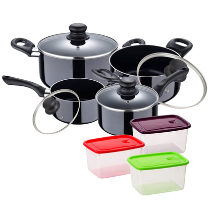 Juego De Batería De Cocina En Aluminio Prensado + Set De 3pc De Herméticos Plástico_0