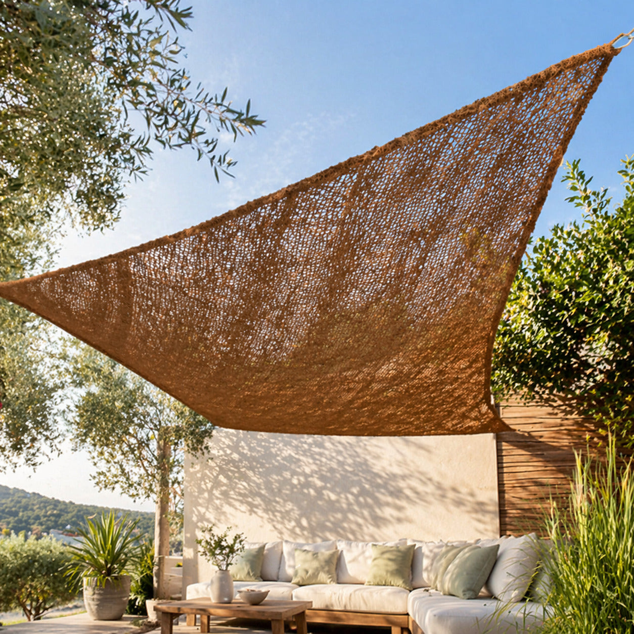 Toldo Vela Triangular Coco 3,5x3,5x3,5 M Reforzado 60% Ocultación Exterior_0