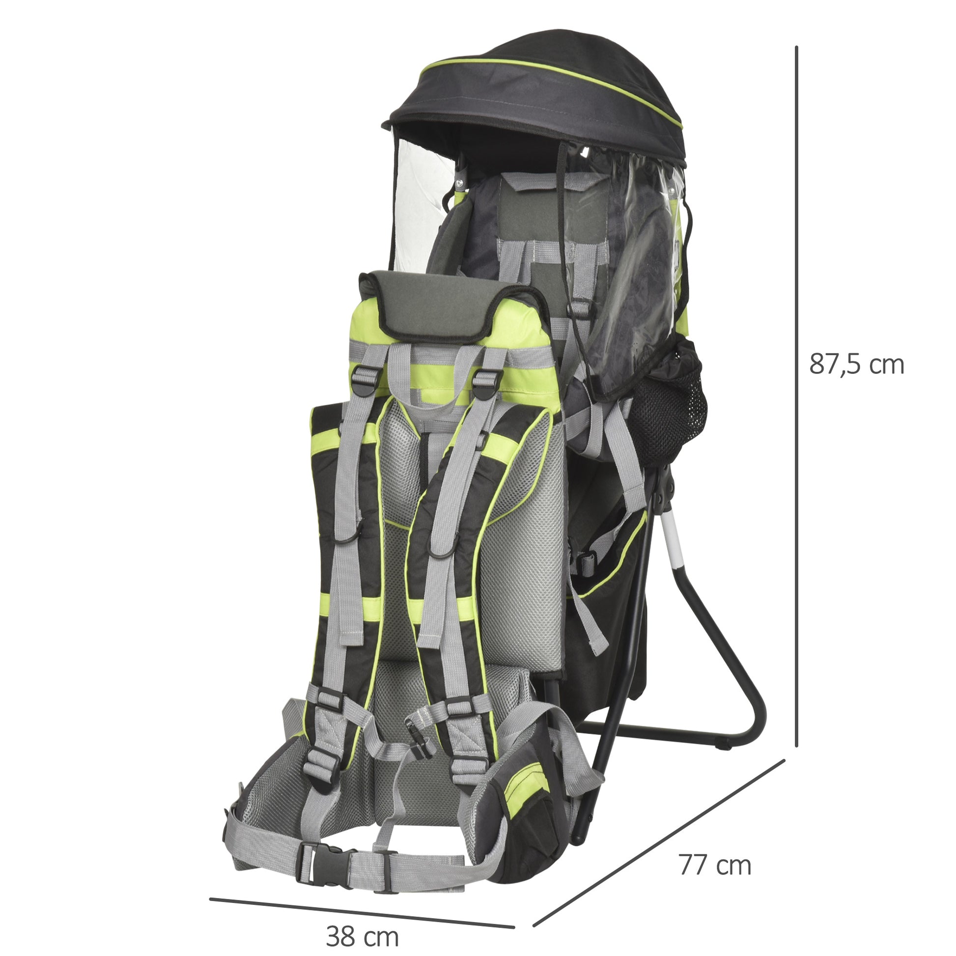 Homcom Mochila Portabebés Plegable Con Techo Impermeable Para 6-36 Meses Verde_2