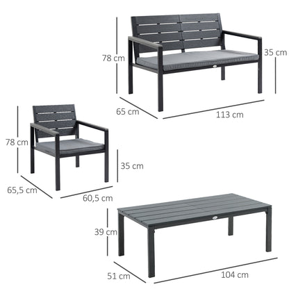 Outsunny Conjunto De Muebles De Jardín 4 Piezas Mesa Banco 2 Sillas Con Cojines_2