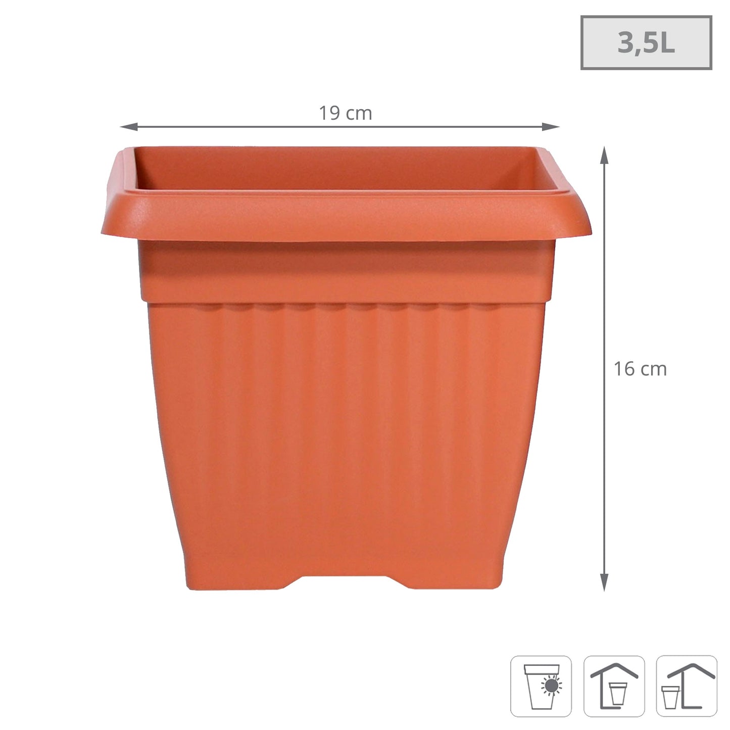 Maceta Terra 3,5l., Dimensiones (mm) 190x190x160, Color Terracota