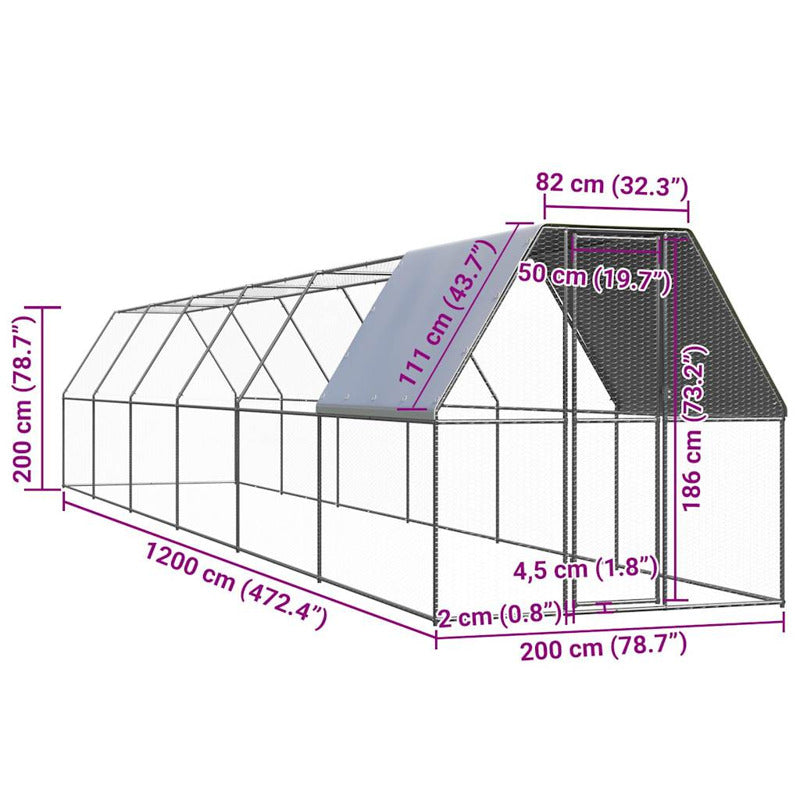 Vidaxl Jaula Gallinero De Acero Galvanizado 2x12x2 M_2