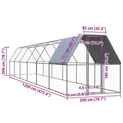Vidaxl Jaula Gallinero De Acero Galvanizado 2x12x2 M_2