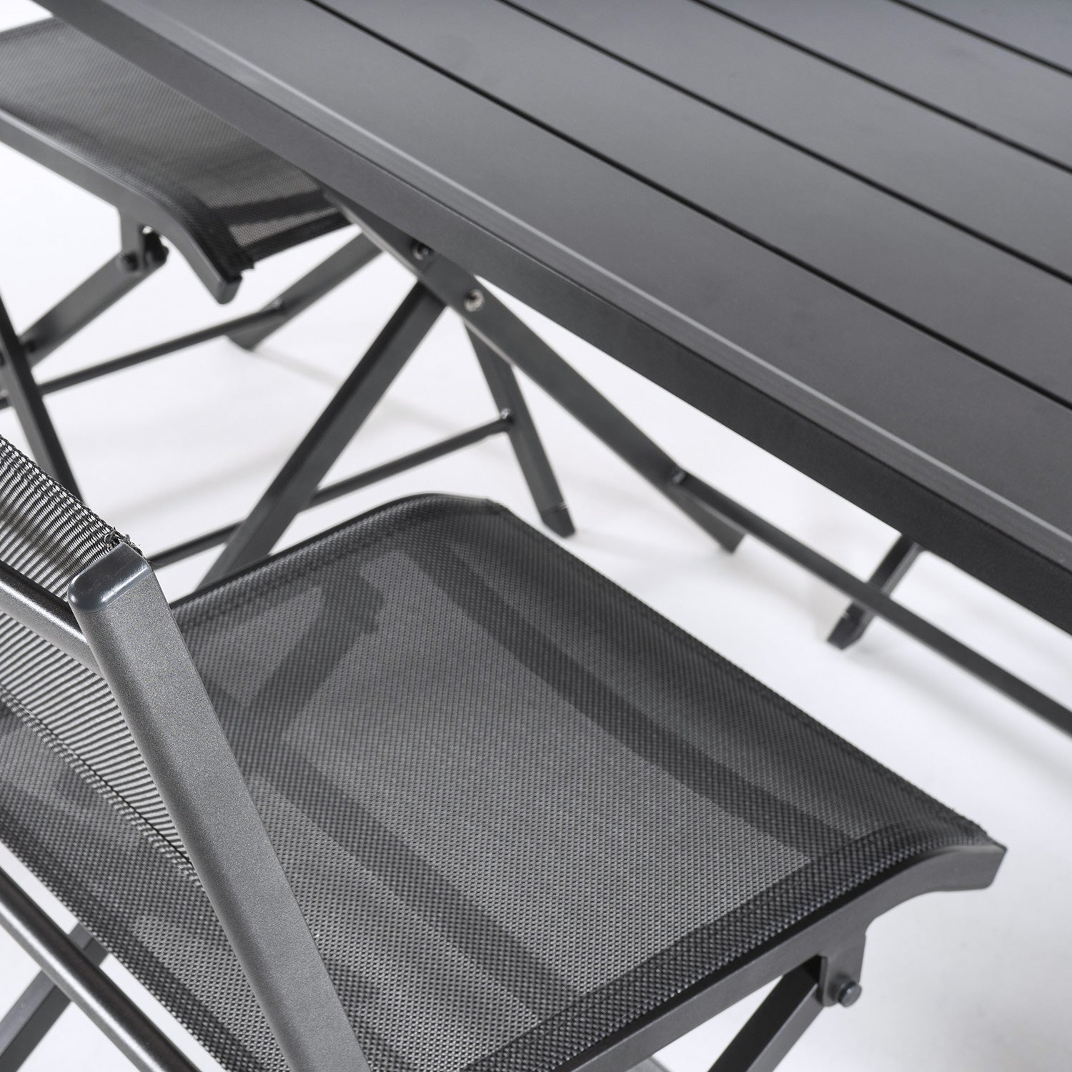 Conjunto Para Exterior, Mesa Plegable 120 Cm Y 4 Sillas Plegables, Aluminio Antracita, Textilene Color Plata Y Negro, 4 Plazas_4