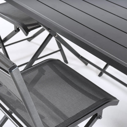 Conjunto Para Exterior, Mesa Plegable 120 Cm Y 4 Sillas Plegables, Aluminio Antracita, Textilene Color Plata Y Negro, 4 Plazas_4